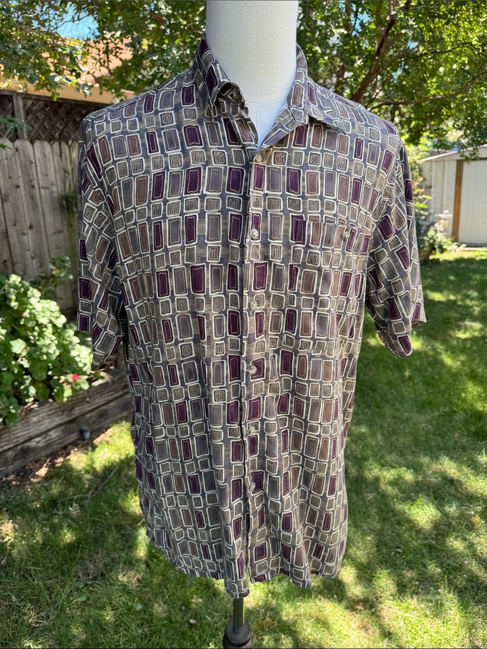 Pierre Cardin Multicolor Geometric Cotton Button-Up Shirt Men's Size Medium